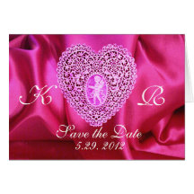 CUPID LACE HEART SILK FUCHSIA CLOTH , Pink Violet Greeting Card