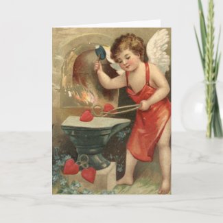 Cupid Making Hearts Vintage Valentine card