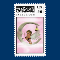 Cupid on Moon Stamp stamps