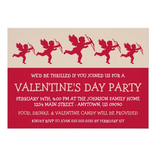 Cupid Silhouette Valetine's Day (Dark Red / Beige) Invitations