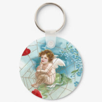 Cupid Snaring Hearts in Web Valentine keychains