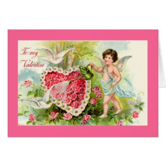 Cupid Valentine Pink Roses Card