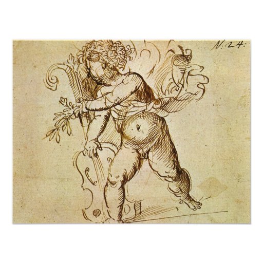 Cupid with a Violin by Campagnola, Renaissance Art Custom Announcements