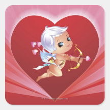 Cupid with bow and arrow square sticker