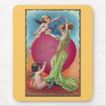 Cupids Decorating Woman's Big Heart Mousepad