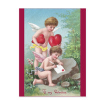 Cupids in Clearing with Rock Valentine postcards
