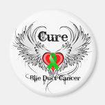 Cure Bile Duct Cancer Heart Tattoo Wings Refrigerator Magnets