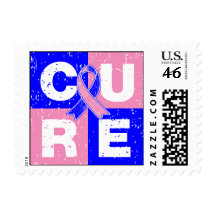 CURE Male Breast Cancer Distressed Cube Postage Stamps