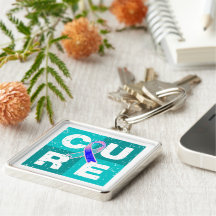 CURE Thyroid Cancer Distressed Cube Keychains