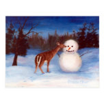 Curiosity Deer and Snowman Postcard