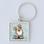 Curious Border Collie Square Keychain