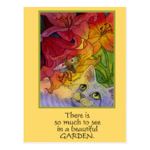 Curious Garden Cat Postcard