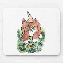 Curious Kitten and Two Blue Butterflies Mousepads