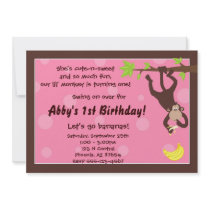 Curious Monkey Pink Personalized Invitations