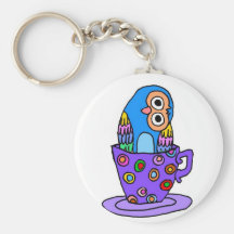 Curious Owl in a Teacup Keychain