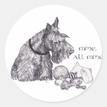 Curious Scottish Terrier Mine, all Mine Stickers