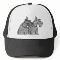 Curious Scottish Terriers Pen & Ink Sketch Hats