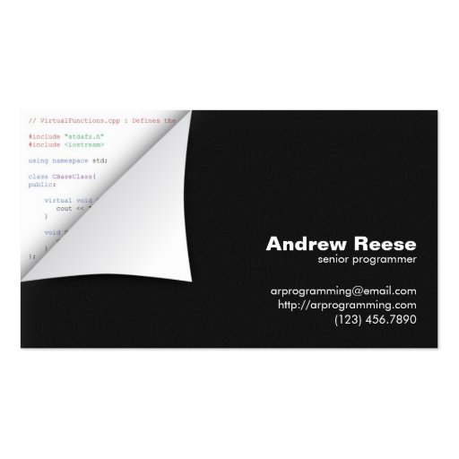 Curled Corner with Program Coding - C++ Business Cards