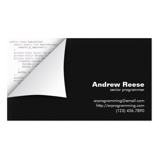 Curled Corner with Program Coding - Java Business Card Templates (front side)