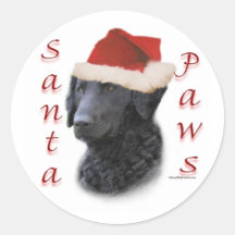 Curly-Coated Retriever Santa Paws Round Sticker