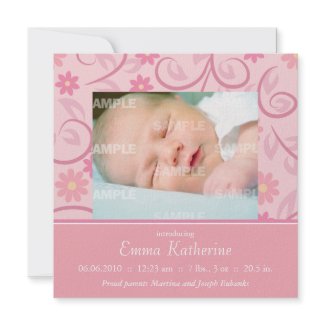 Curly Floral Baby announcement invitation
