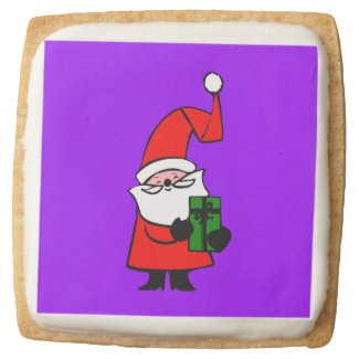 Curly Hat Santa With Gift Square Premium Shortbread Cookie