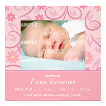 Curly Pink Floral Baby Invites