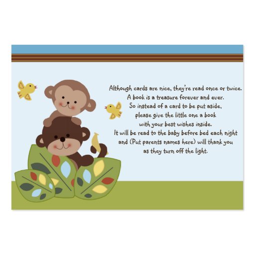 Curly Tails Monkey Friends Favor Tag/Request card Business Card Templates (front side)