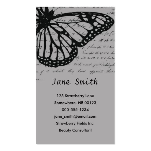 Cursive Butterfly Business Card (front side)