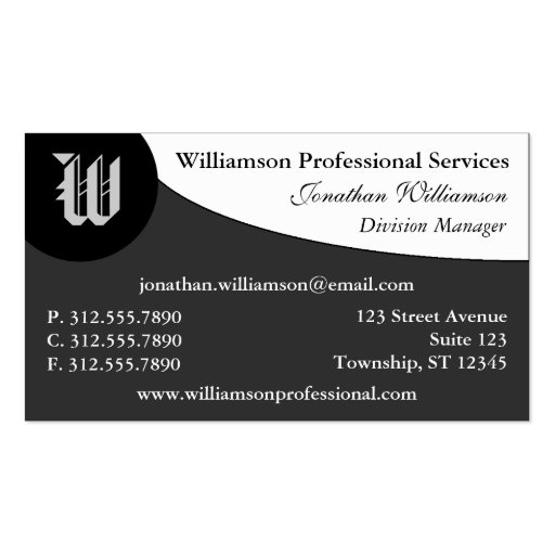 Curve Monogram Gray Business Cards (front side)