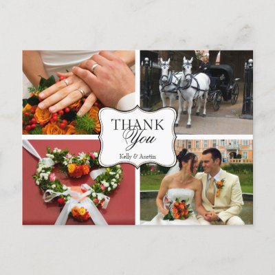 Curved thank you 4 photo montage personal note postcard