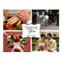 Curved thank you 4 photo montage personal note postcard
