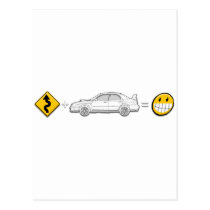 Curves, Subaru, equals fun postcards