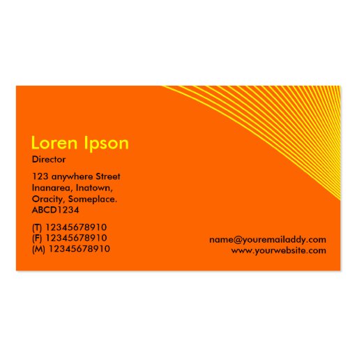 Curves - Yellow on Dark Orange FF6600 Business Card (back side)