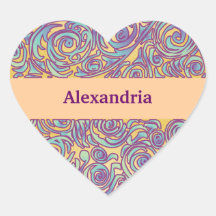 Curvy Lines Batik Purple Heart Sticker