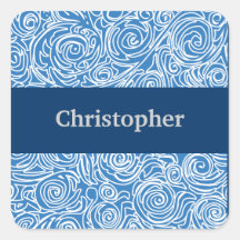 Curvy Lines Blue Square Sticker