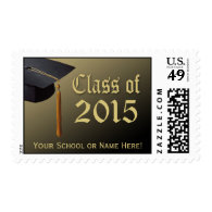 Custom 2015 Graduation Postage, Black and Gold Cap