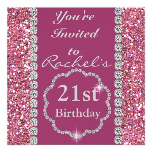 Custom 21ST PINK BLING Birthday Invitation (front side)
