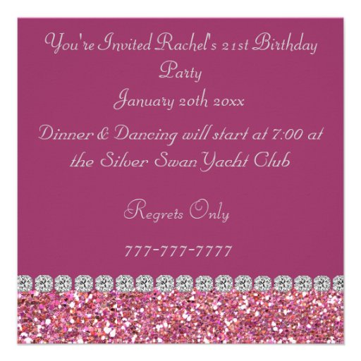 Custom 21ST PINK BLING Birthday Invitation