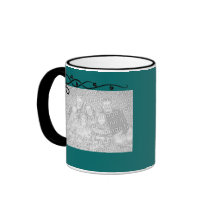 Custom 2 Instagram Photos Celtic Leaf Scroll Teal Mug
