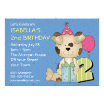 Custom 2nd Birthday Puppy Dog Personalized Announcement