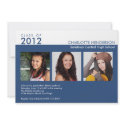 Custom 3 photo blue graduation class of invitation invitation