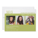 Custom 3 photo green graduation class invitation invitation