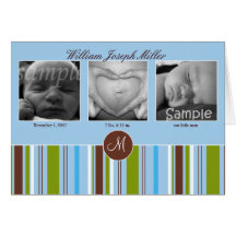 Custom 3 Picture Announcement - Blue Greeting Card
