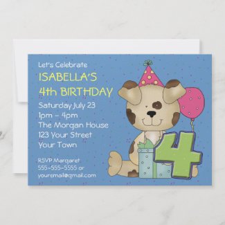 Custom 4th Birthday Puppy Dog invitation