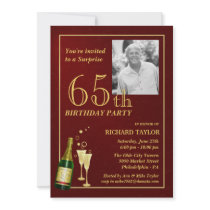 Custom 65th Birthday Party Invitations - Burgundy