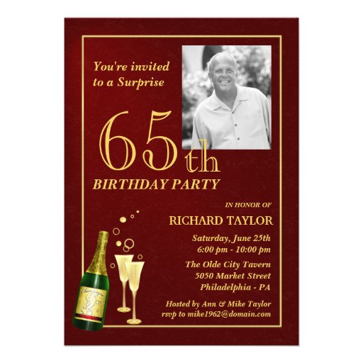 Custom 65th Birthday Party Invitations - Burgundy