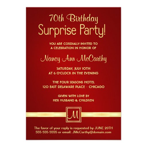Custom 70th Birthday Surprise Party Invitations
