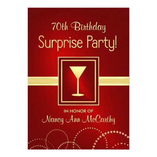 Custom 70th Birthday Surprise Party Invitations (front side)