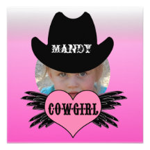 Custom Add Photo Cowgirl Birthday Invitation